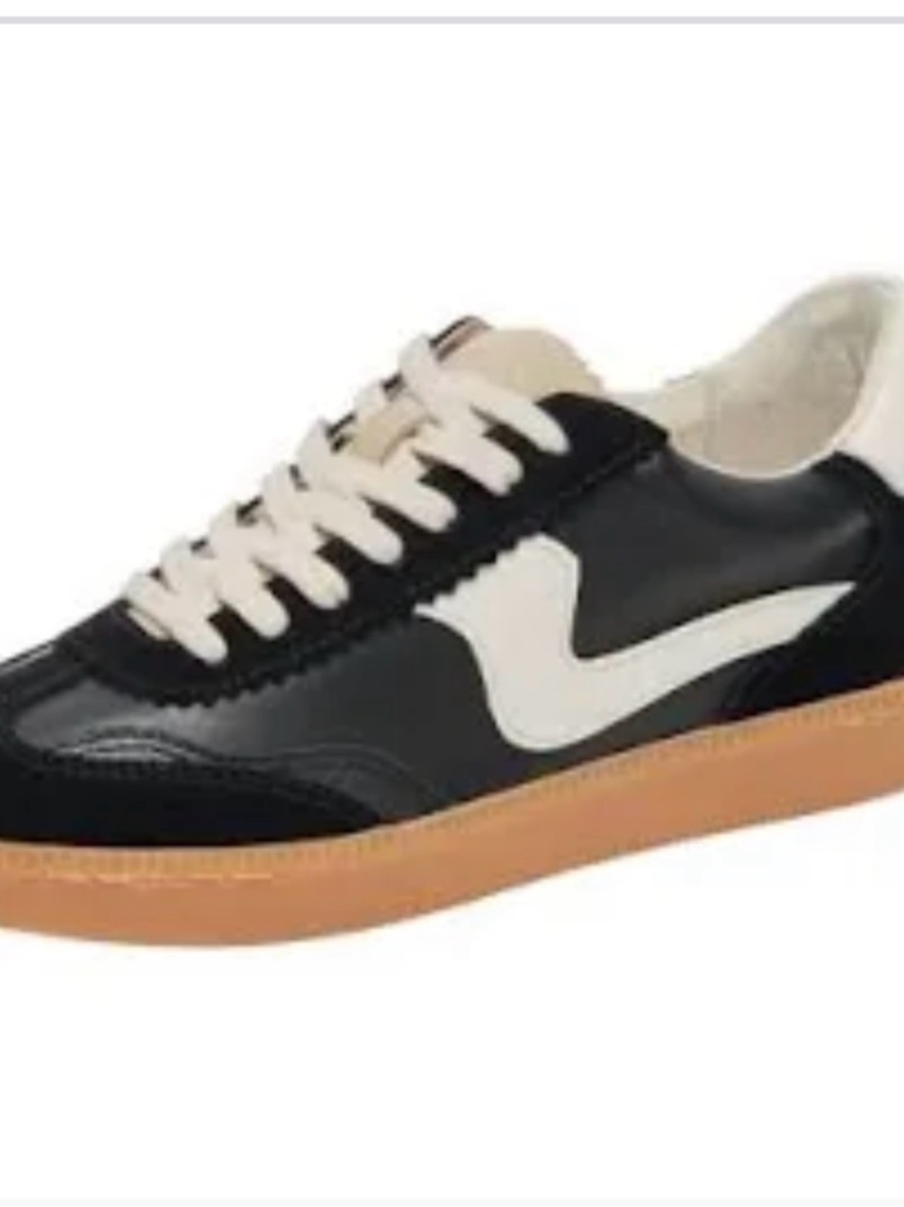Dolce Vita Black and White Leather Low-Top Sneaker with Gum Sole 7.5